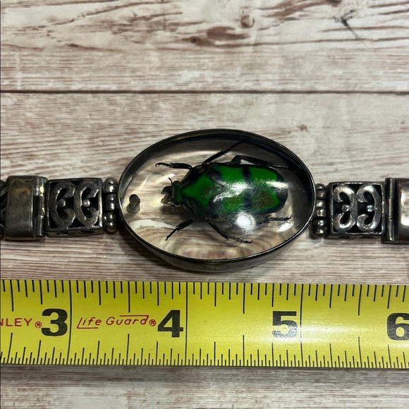 Vintage Green Beetle Silver Bracelet - Picture 9 of 10